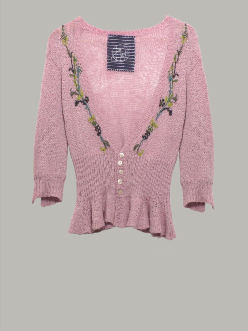 Pink Embroidered V-Neck Women's Sweater Cardigan